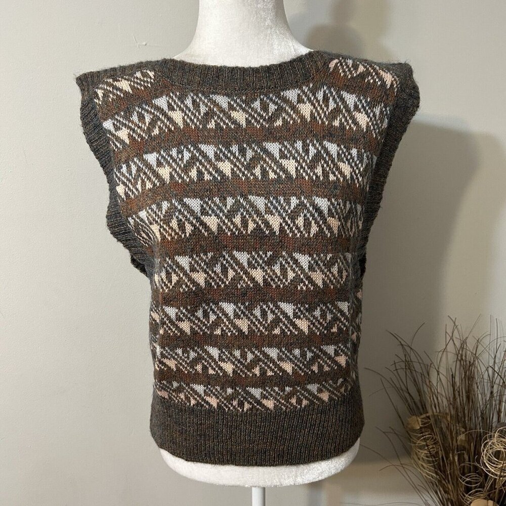 Vtg SPREE INTERNATIONAL Women Striped Sweater Vest Wool Blend Multicolor Sz M